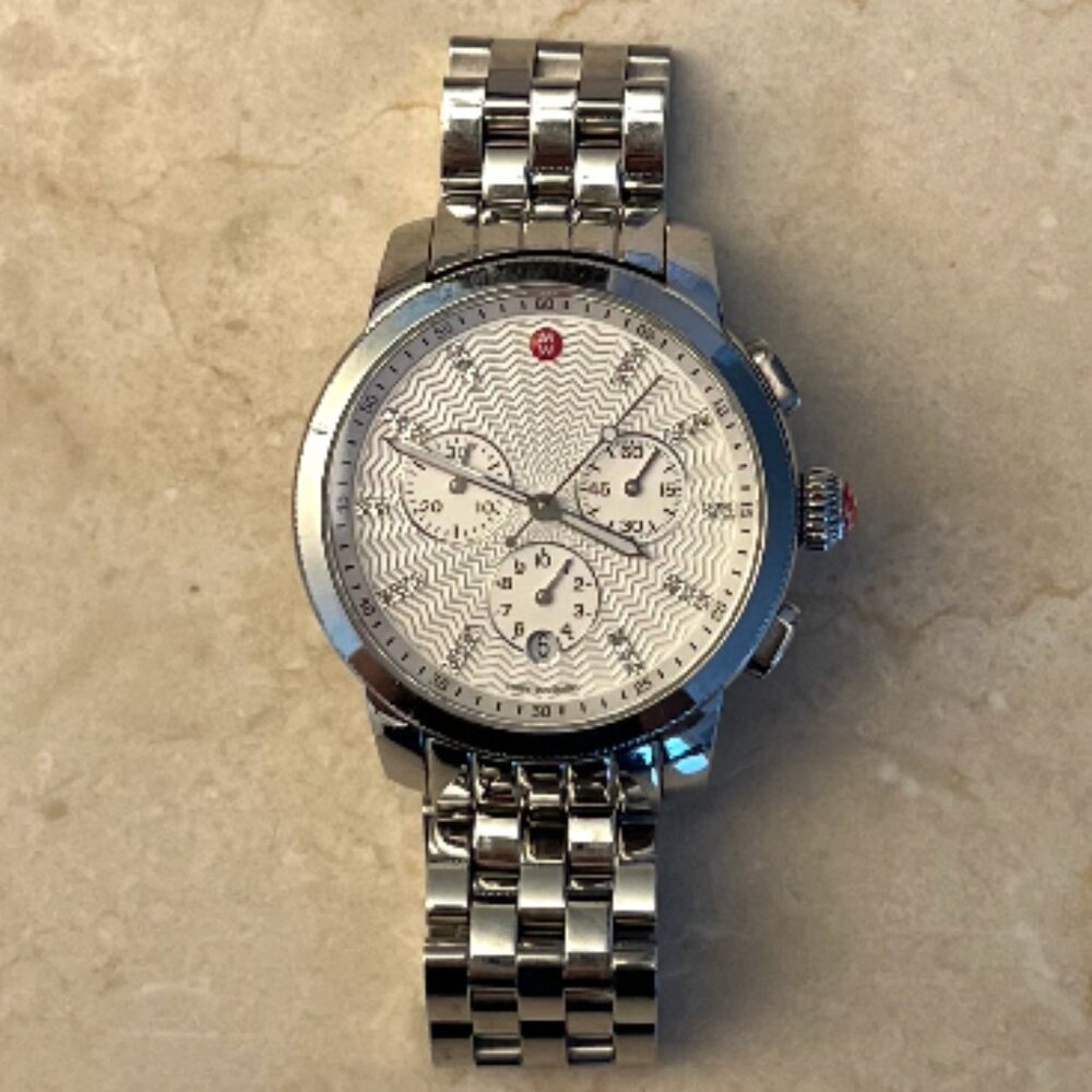 Michele Uptown Diamond Dial Chronograph Watch